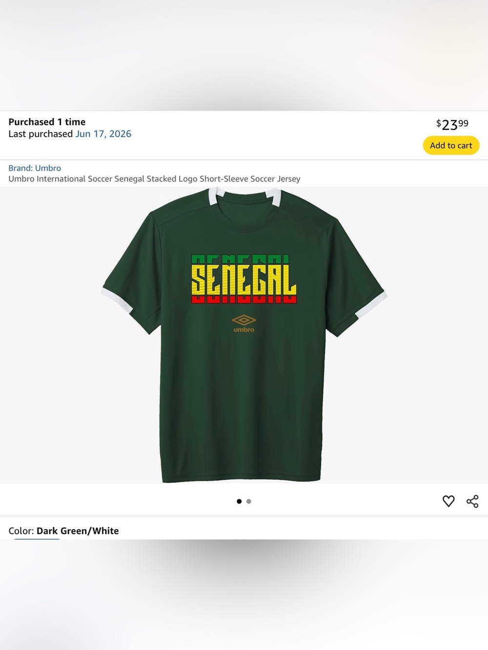 Umbro Senegal Short-Sleeve Men's Shirt - Green
